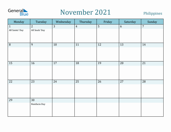 November 2021 Calendar with Holidays