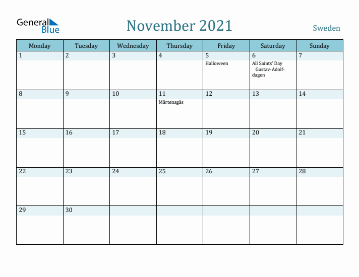 November 2021 Calendar with Holidays