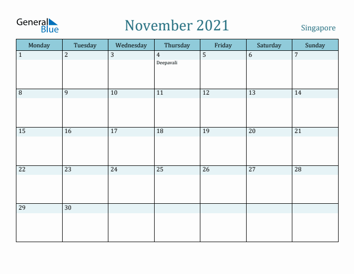 November 2021 Calendar with Holidays