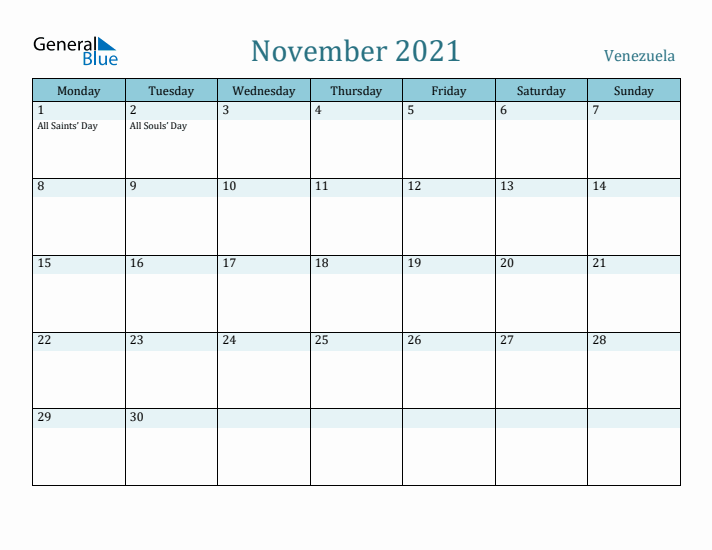 November 2021 Calendar with Holidays