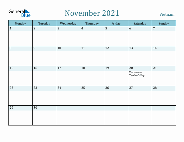 November 2021 Calendar with Holidays