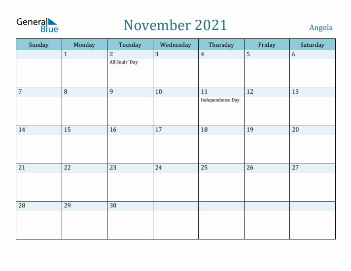 November 2021 Calendar with Holidays