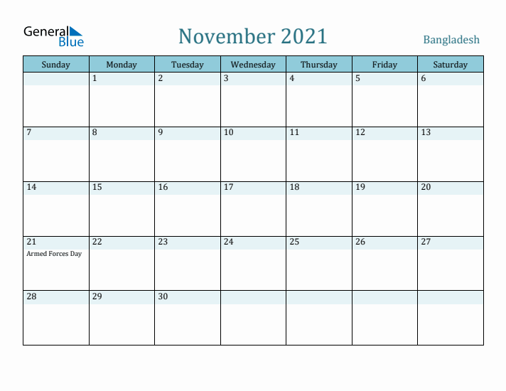 November 2021 Calendar with Holidays