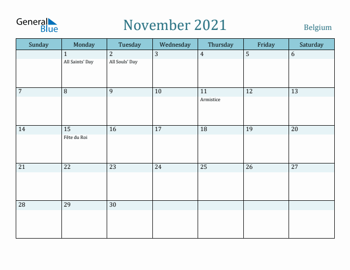 November 2021 Calendar with Holidays