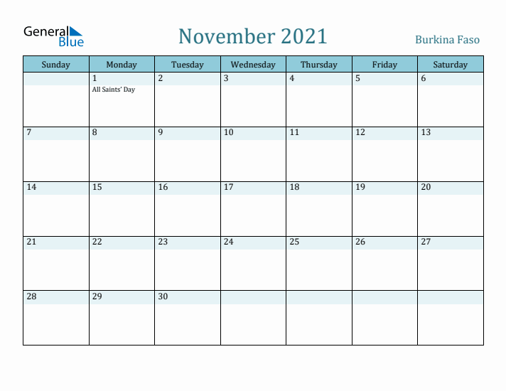 November 2021 Calendar with Holidays