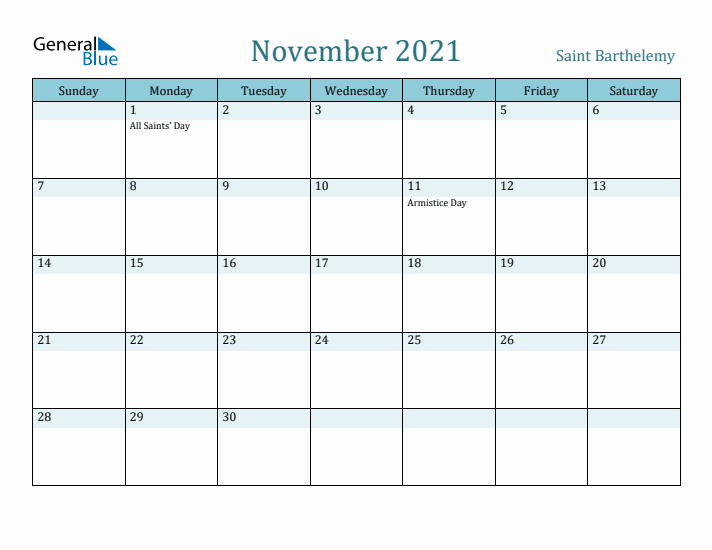 November 2021 Calendar with Holidays