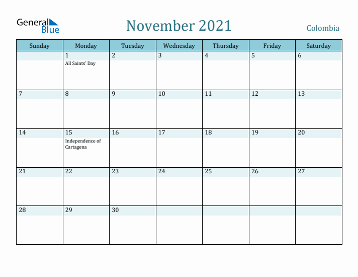 November 2021 Calendar with Holidays