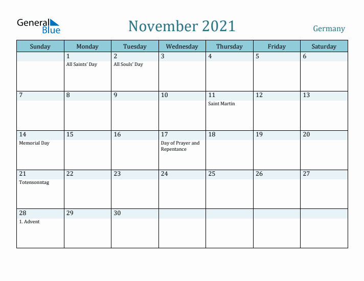 November 2021 Calendar with Holidays