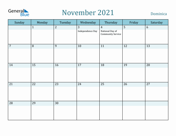 November 2021 Calendar with Holidays