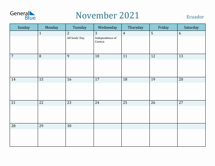 November 2021 Calendar with Holidays