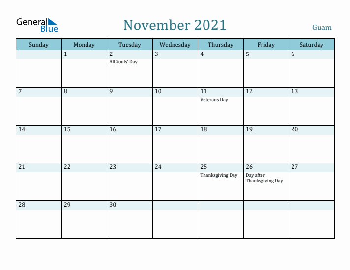 November 2021 Calendar with Holidays