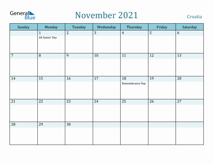 November 2021 Calendar with Holidays