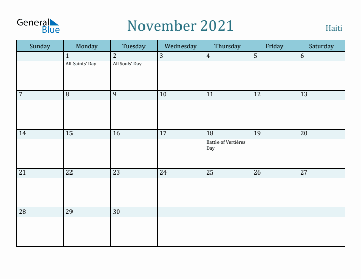 November 2021 Calendar with Holidays