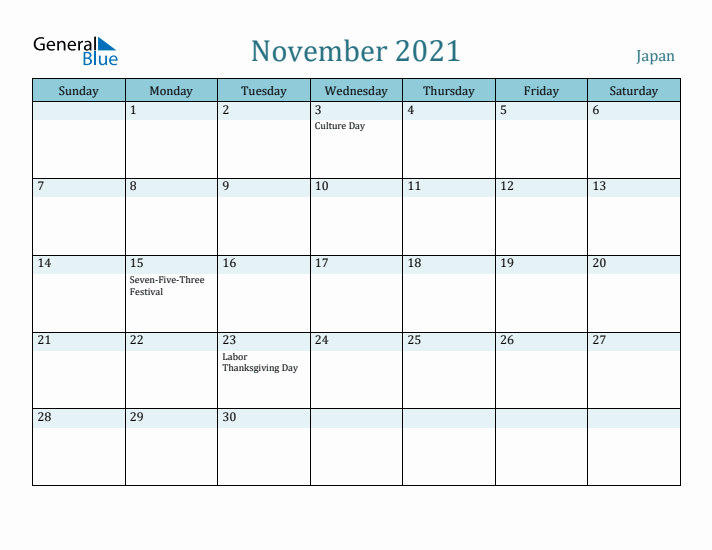 November 2021 Calendar with Holidays