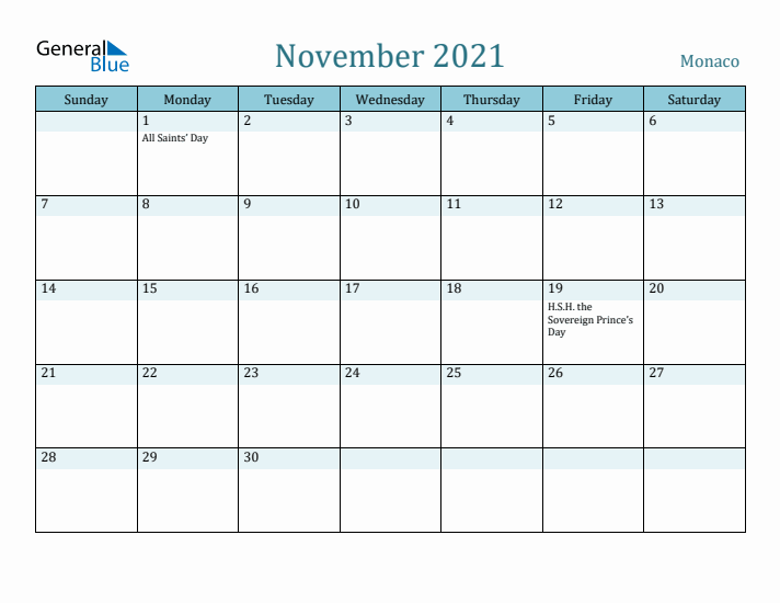 November 2021 Calendar with Holidays