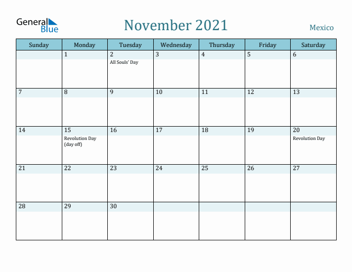 November 2021 Calendar with Holidays