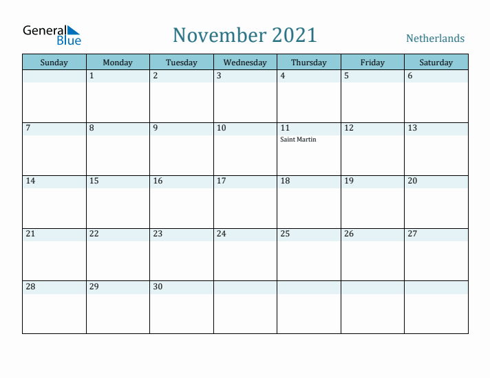 November 2021 Calendar with Holidays