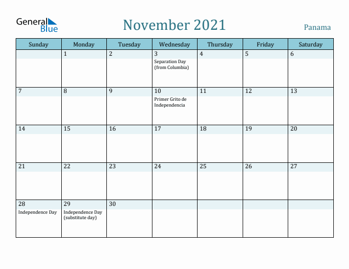 November 2021 Calendar with Holidays