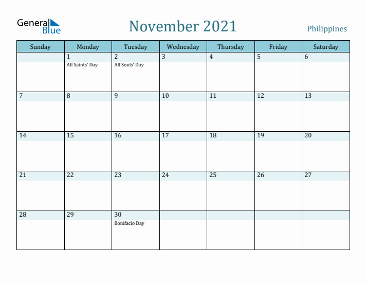 November 2021 Calendar with Holidays