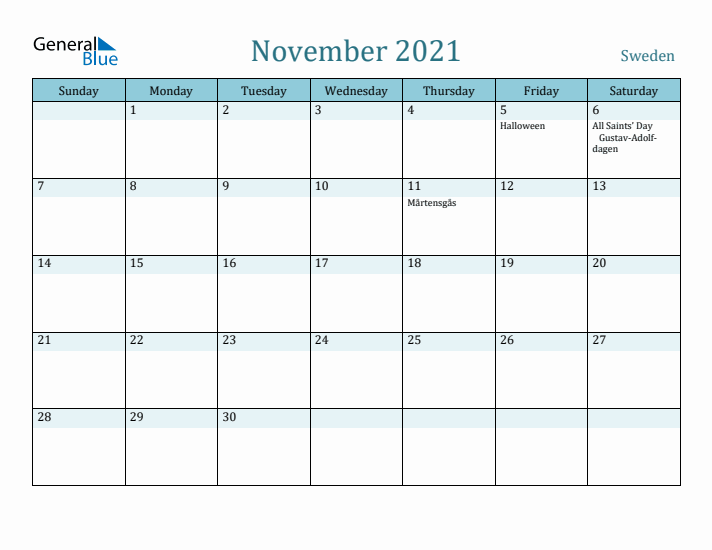 November 2021 Calendar with Holidays