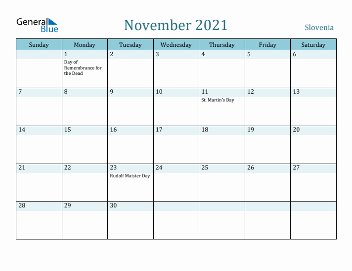 November 2021 Calendar with Holidays