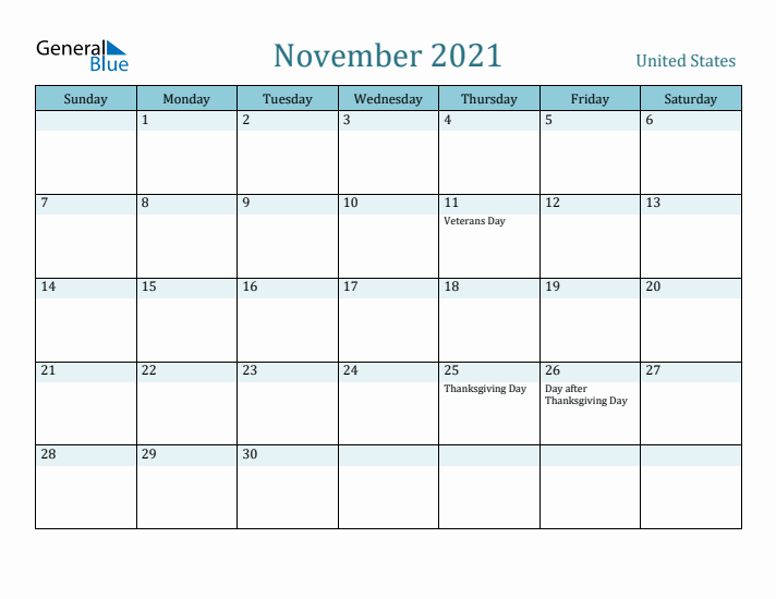 November 2021 Calendar with Holidays