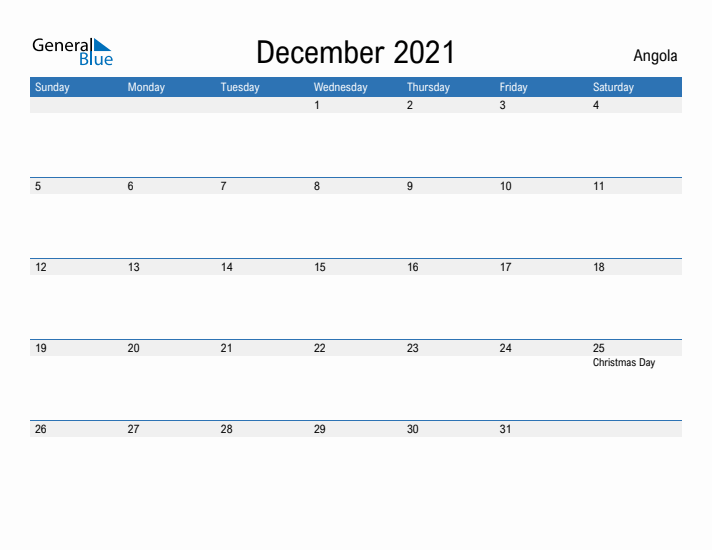 Fillable December 2021 Calendar