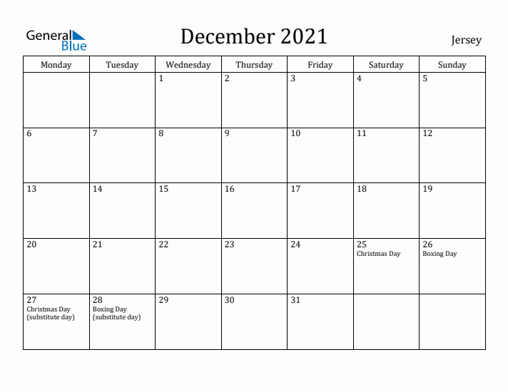 December 2021 Calendar Jersey