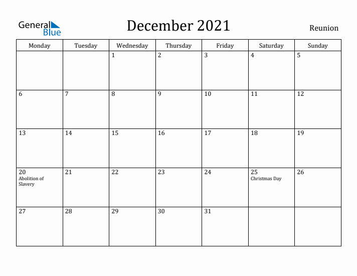 December 2021 Calendar Reunion