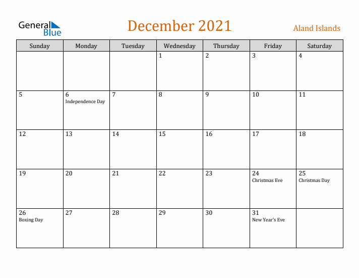 December 2021 Holiday Calendar with Sunday Start