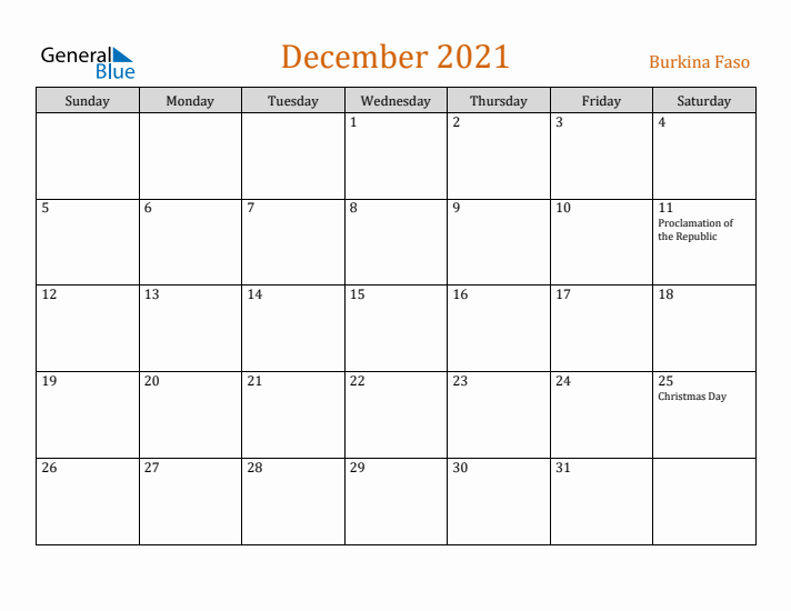 December 2021 Holiday Calendar with Sunday Start