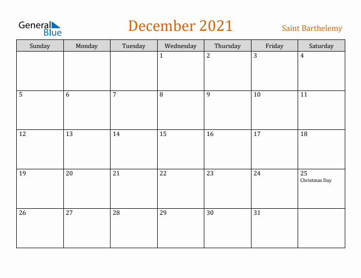 December 2021 Holiday Calendar with Sunday Start