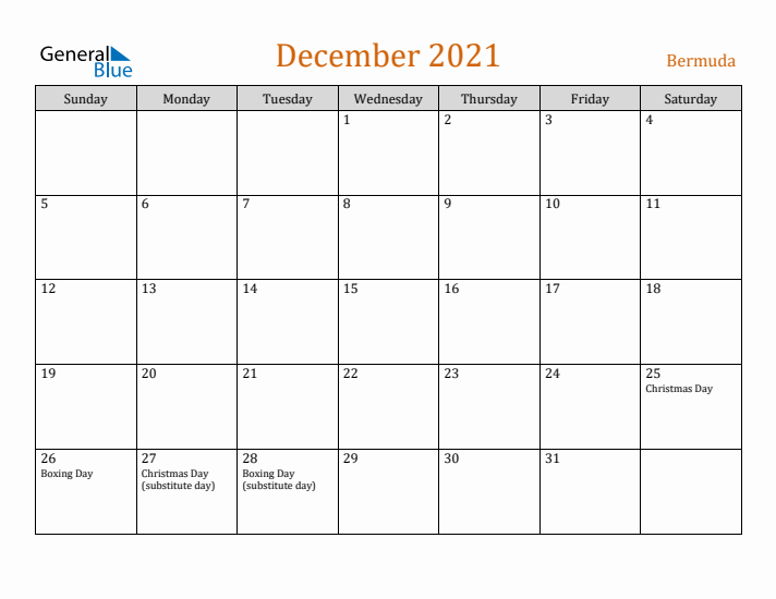 December 2021 Holiday Calendar with Sunday Start