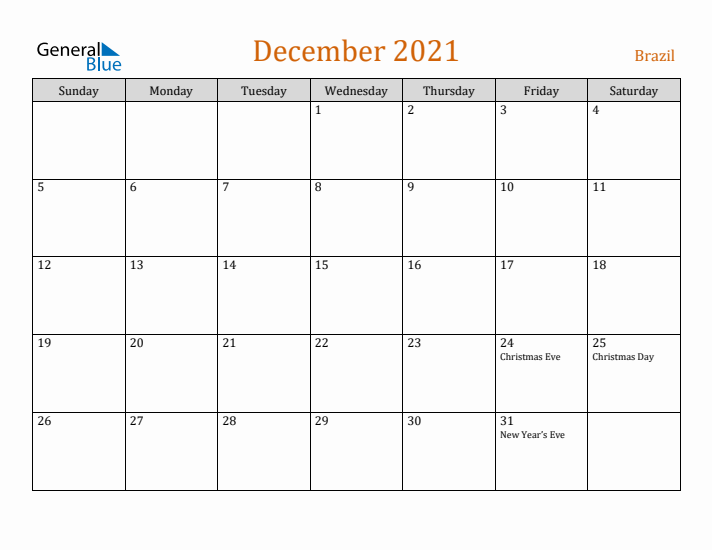 December 2021 Holiday Calendar with Sunday Start