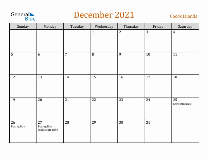 December 2021 Holiday Calendar with Sunday Start