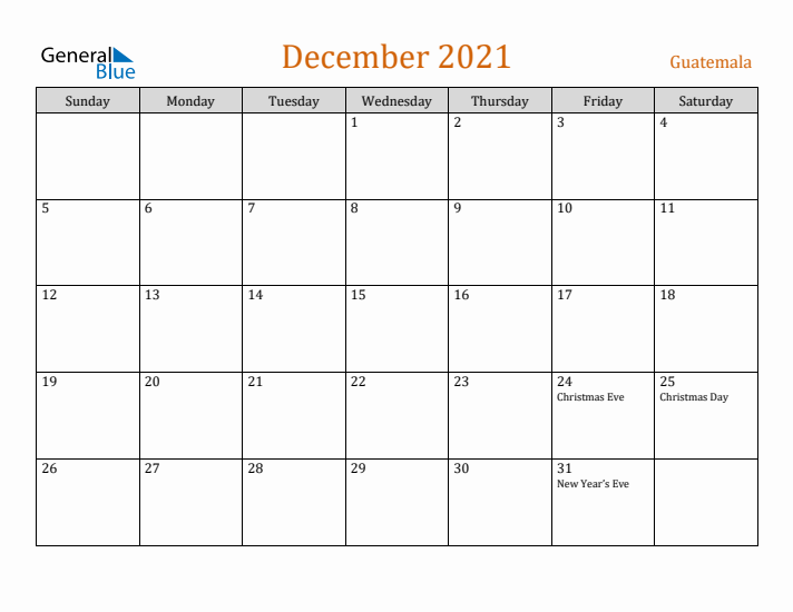 December 2021 Holiday Calendar with Sunday Start