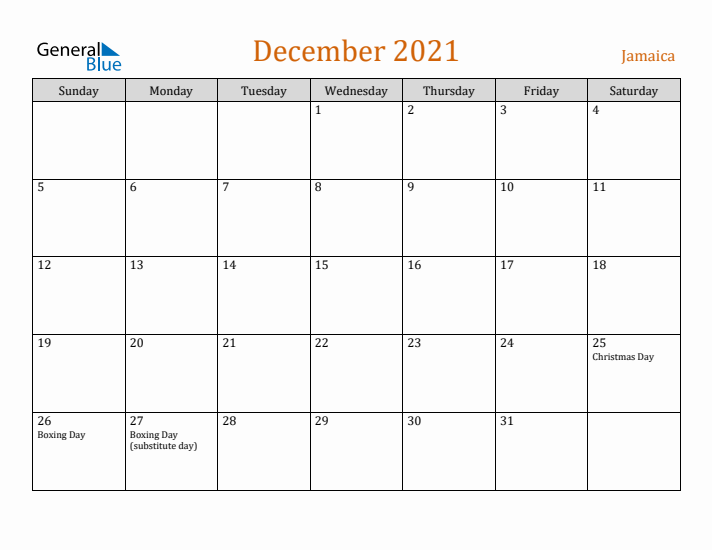 December 2021 Holiday Calendar with Sunday Start