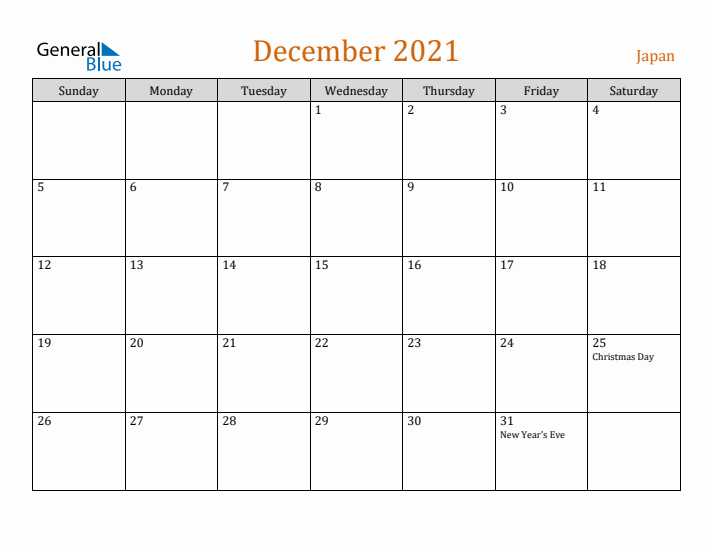 December 2021 Holiday Calendar with Sunday Start