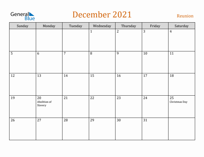 December 2021 Holiday Calendar with Sunday Start