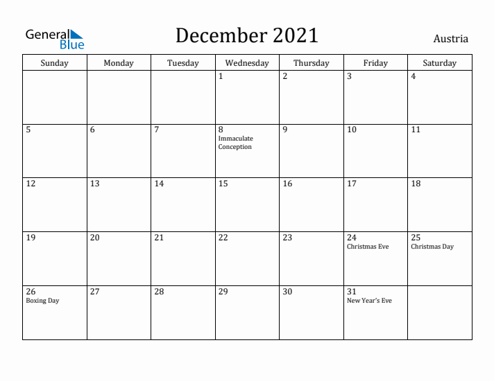 December 2021 Calendar Austria