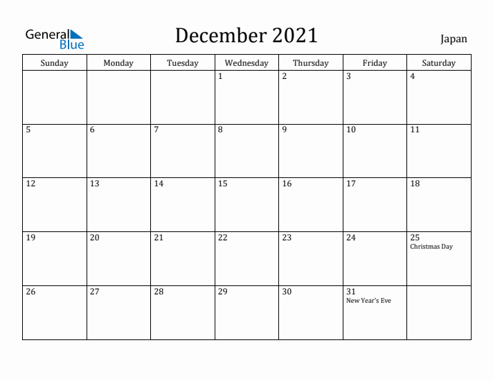 December 2021 Calendar Japan