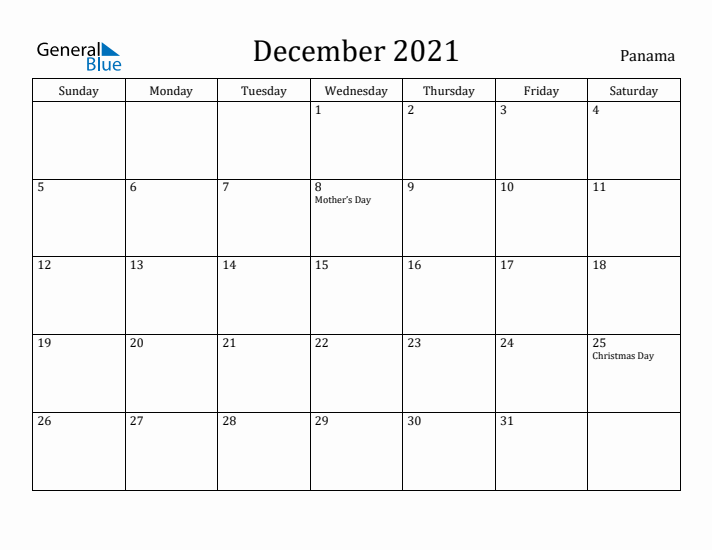 December 2021 Calendar Panama