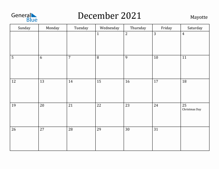 December 2021 Calendar Mayotte