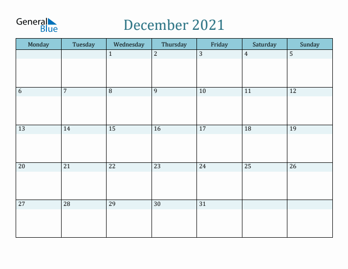 December 2021 Printable Calendar