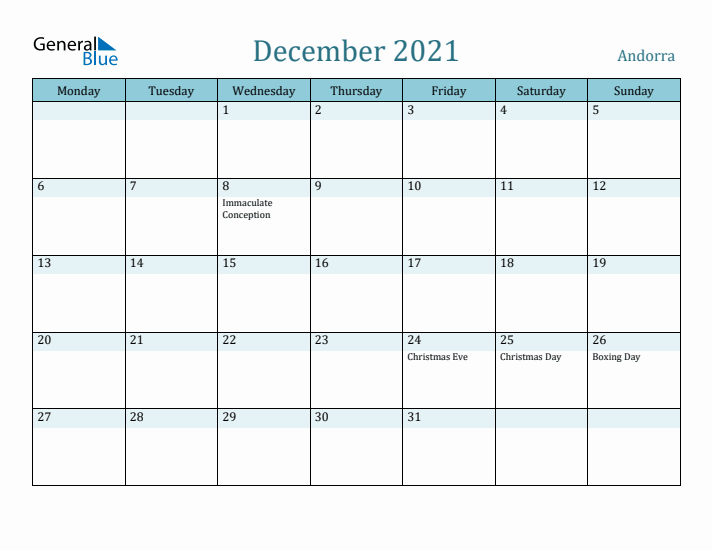 December 2021 Calendar with Holidays