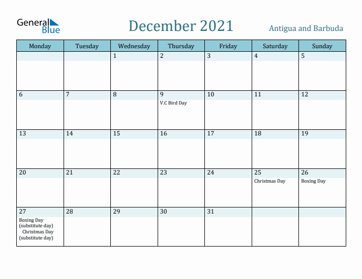 December 2021 Calendar with Holidays