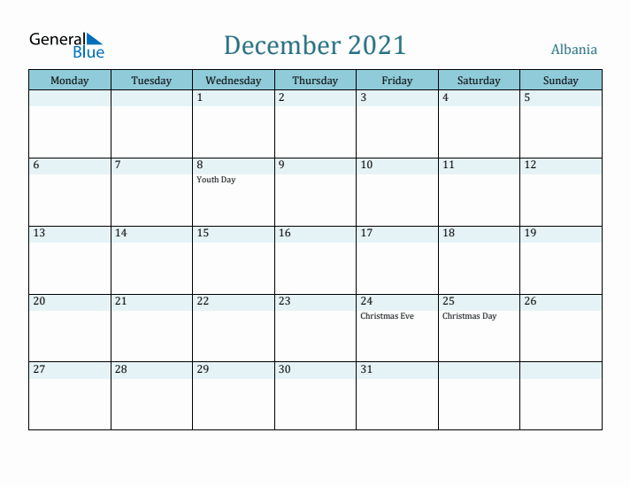 December 2021 Calendar with Holidays