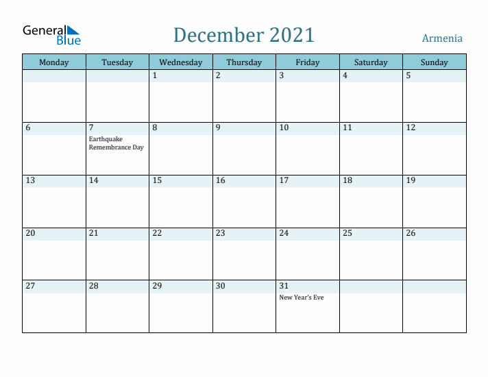 December 2021 Calendar with Holidays