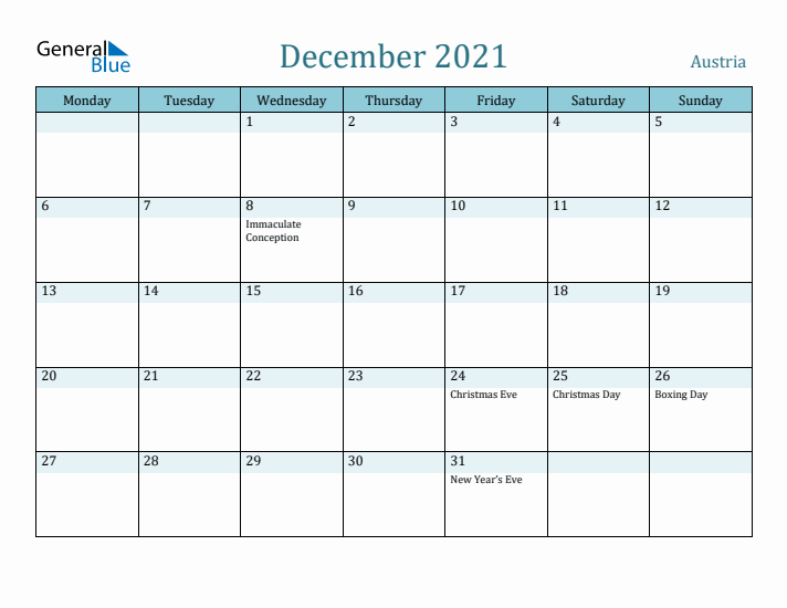 December 2021 Calendar with Holidays