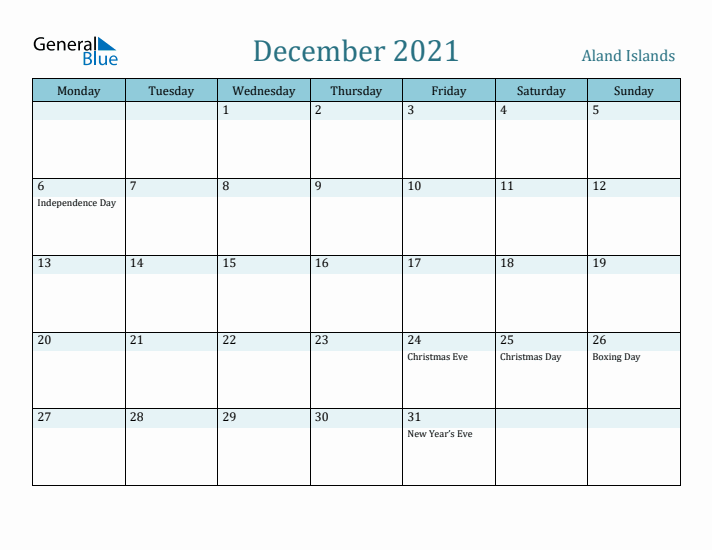 December 2021 Calendar with Holidays